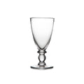 Clear glass water glass with tapered bowl and decorative stem base.