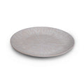 Gray ceramic platter with radial line texture pattern and slightly raised rim.