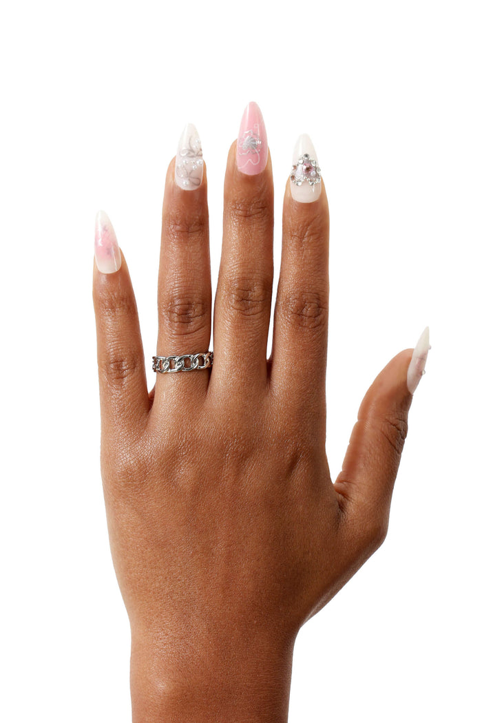 Hearts of Pearls - Almond Press-On Nails