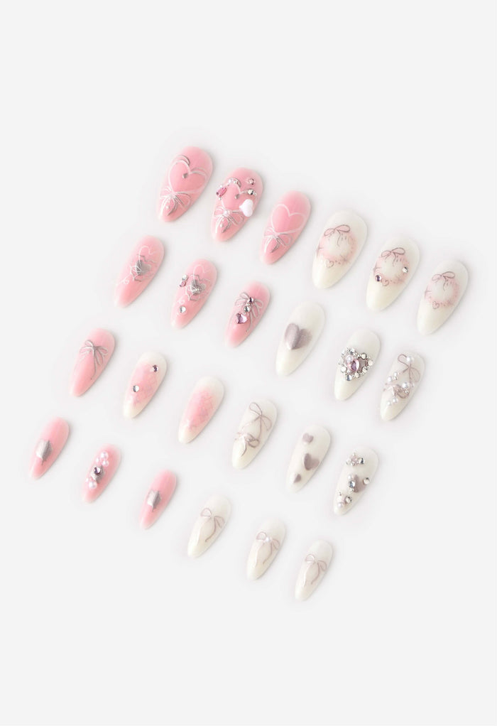 Hearts of Pearls - Almond Press-On Nails