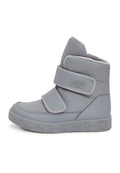 A pair of grey high-top winter boots with Velcro straps, ideal for cold weather and winter footwear.