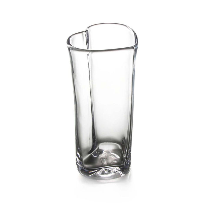 Clear glass cylindrical vase with rounded rim and textured base.