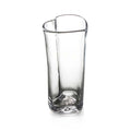Clear glass vase with curved heart-shaped silhouette and rounded rim.