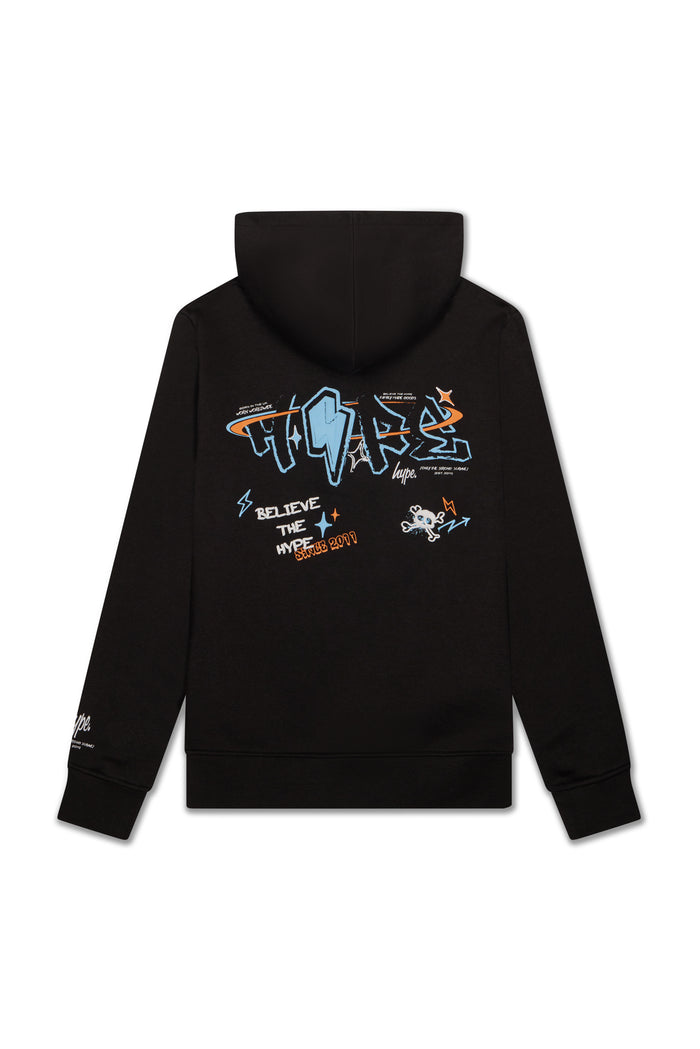 Hype Boys Black Graffiti Bolt Hoodie