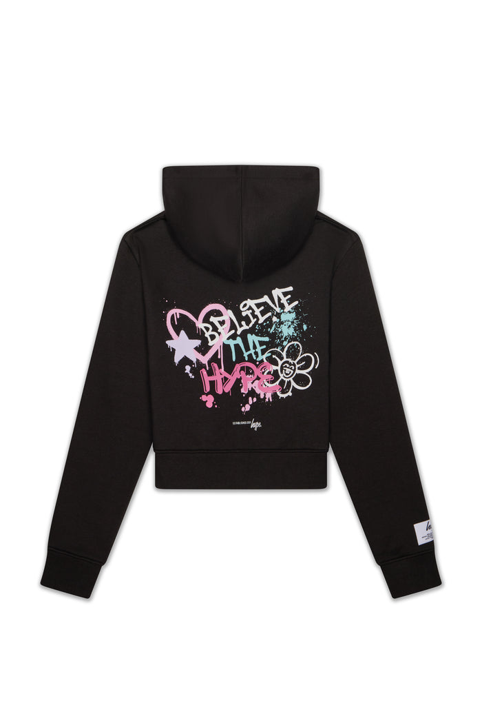Hype Girls Black Graffiti Cropped Hoodie