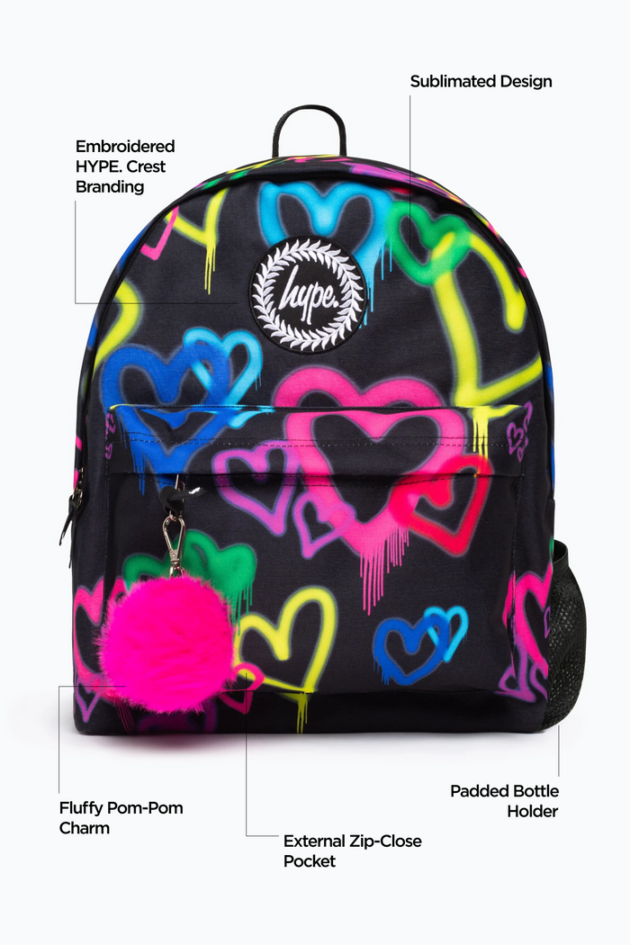 Hype Girls Black Graffiti Hearts Iconic Backpack