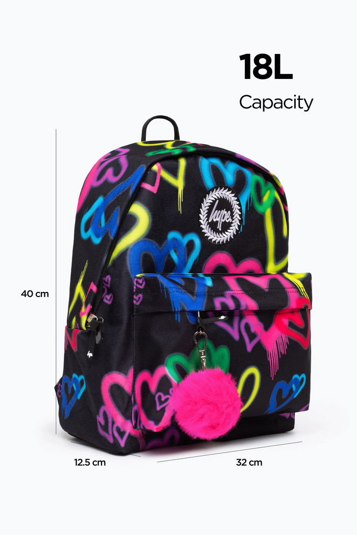 Hype Girls Black Graffiti Hearts Iconic Backpack