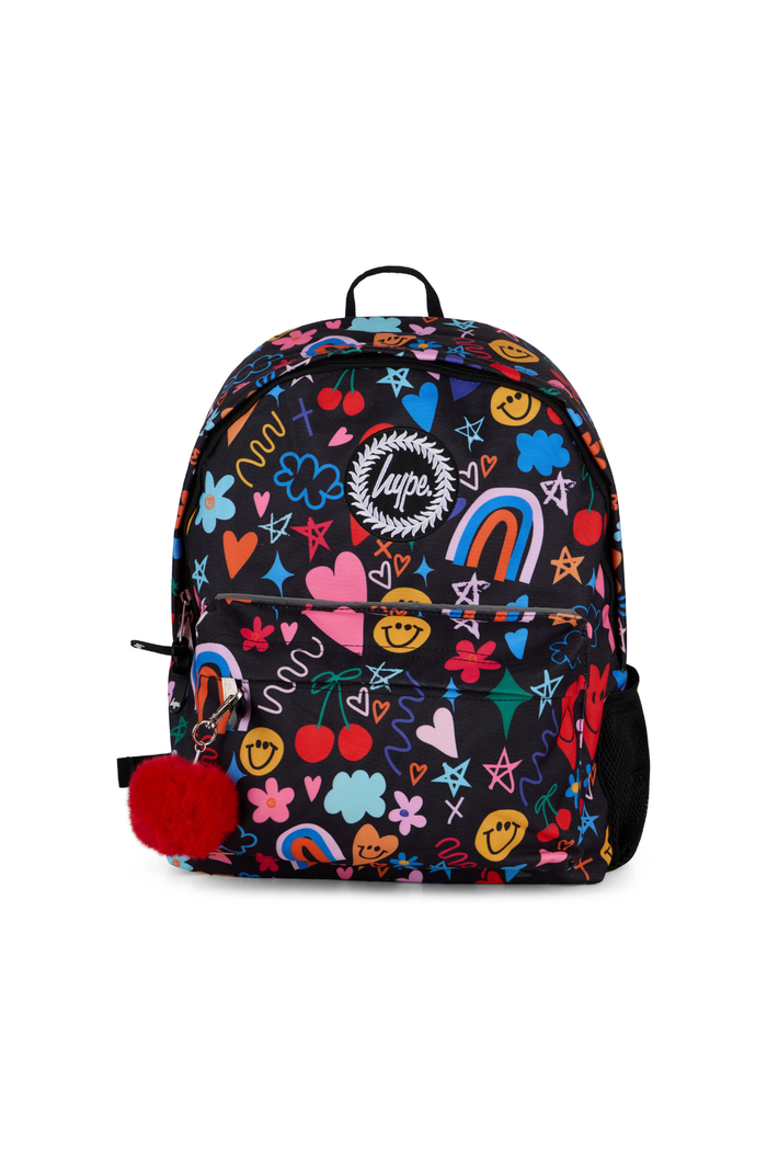 Hype Girls Black Happy Doodle Backpack