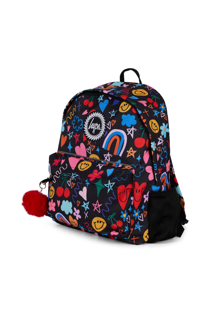 Hype Girls Black Happy Doodle Backpack