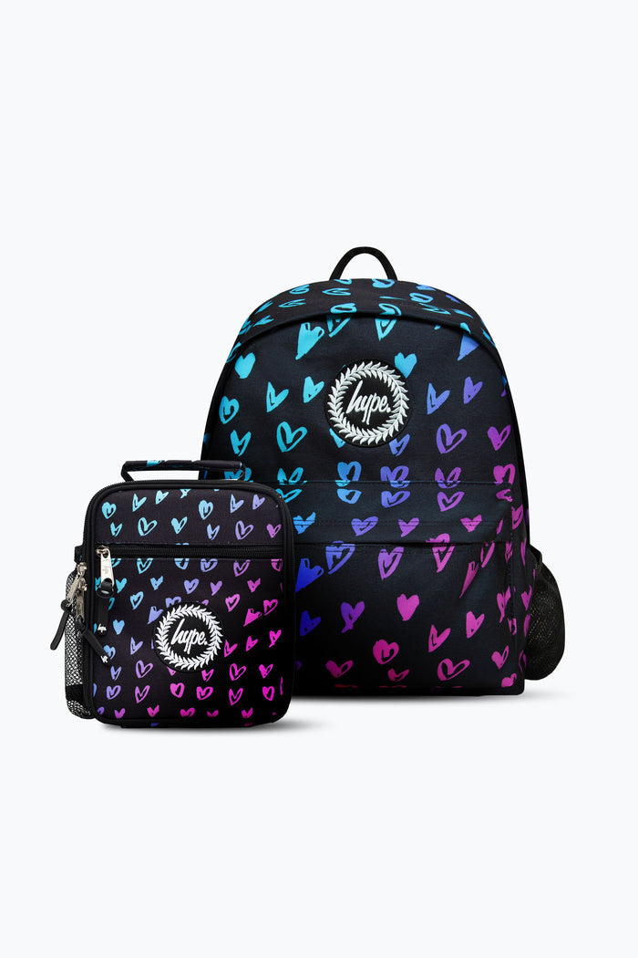 Hype Girls Black Scribble Heart Crest Backpack & Lunch Bag Bundle