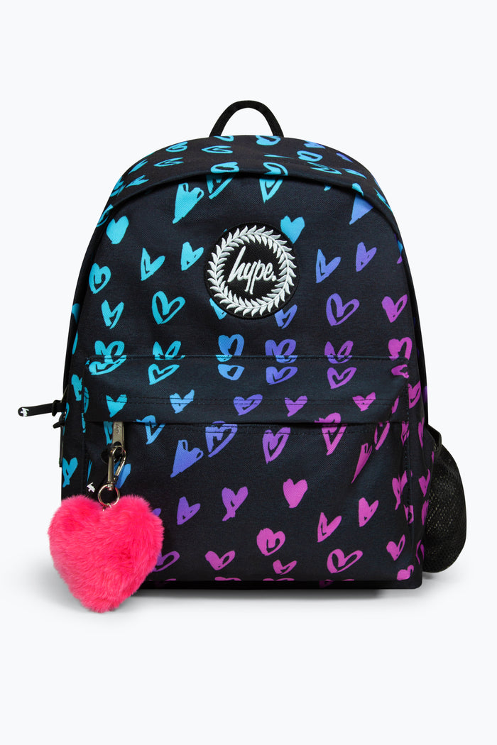 Hype Girls Black Scribble Heart Crest Backpack & Lunch Bag Bundle