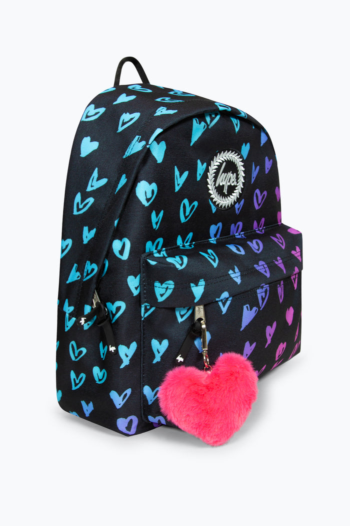 Hype Girls Black Scribble Heart Crest Backpack & Lunch Bag Bundle