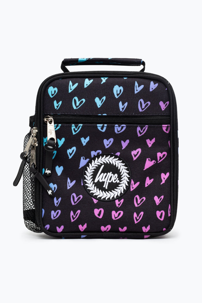 Hype Girls Black Scribble Heart Crest Backpack & Lunch Bag Bundle