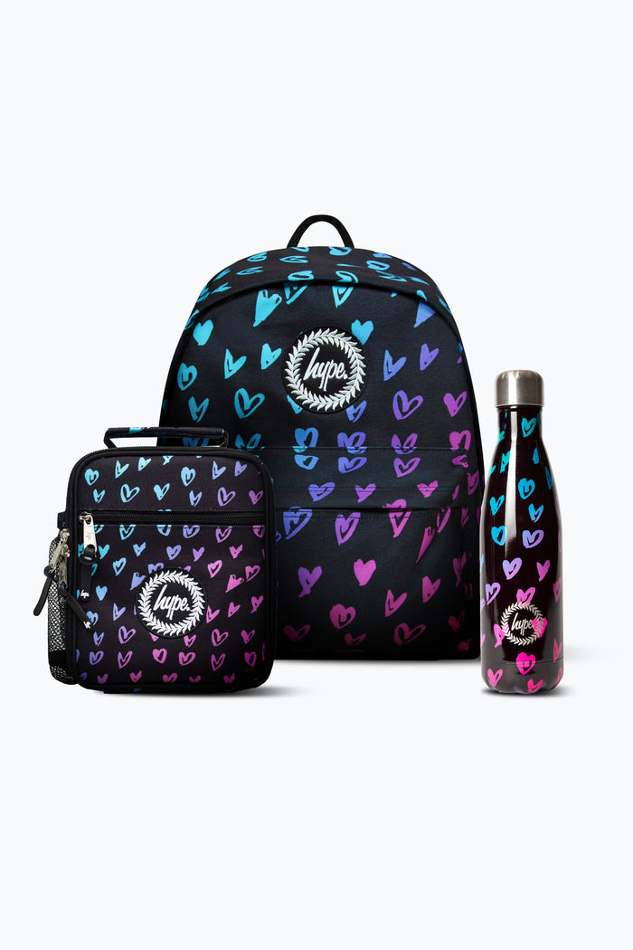 Hype Girls Black Scribble Hearts Backpack, Lunchbag & Bottle Bundle