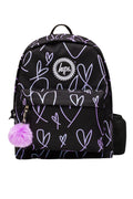 Hype Girls Black/Purple Glitter Scribble Hearts Iconic Backpack