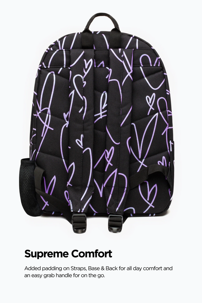 Hype Girls Black/Purple Glitter Scribble Hearts Iconic Backpack