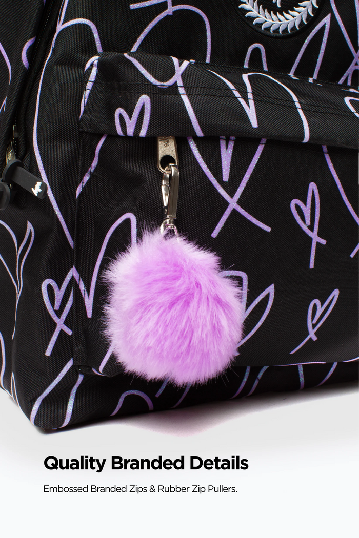 Hype Girls Black/Purple Glitter Scribble Hearts Iconic Backpack