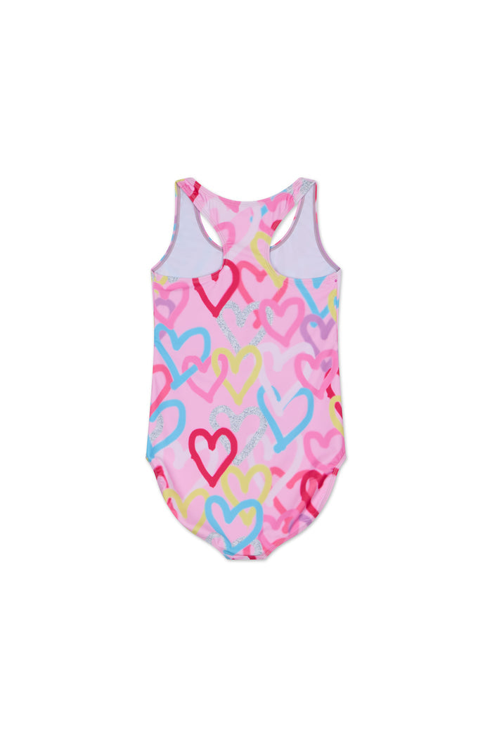 Hype Girls Pink Graffiti Heart Swimsuit
