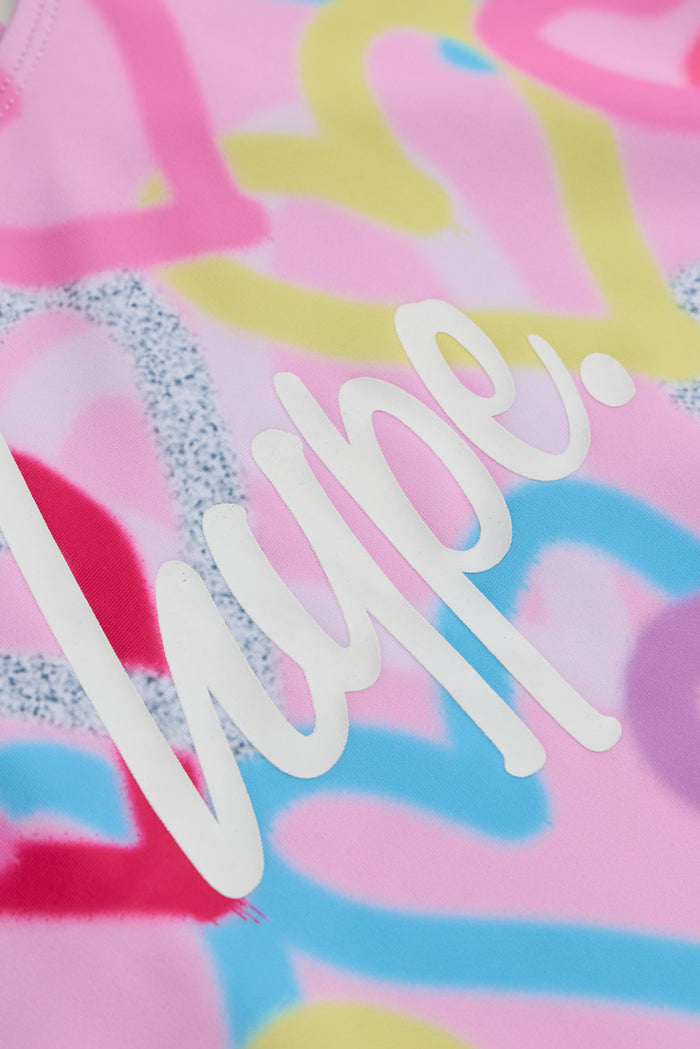 Hype Girls Pink Graffiti Heart Swimsuit