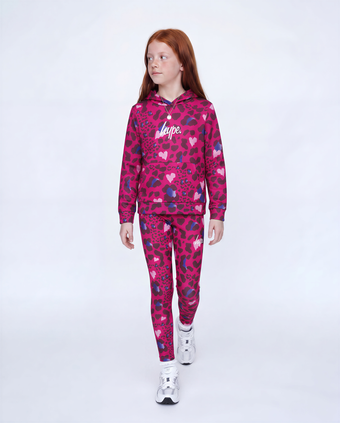 Hype Girls Pink Heart Leopard Leggings