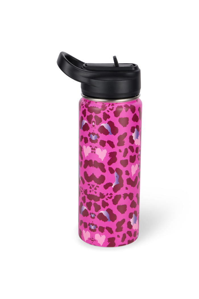 Hype Girls Pink Heart Leopard Water Bottle