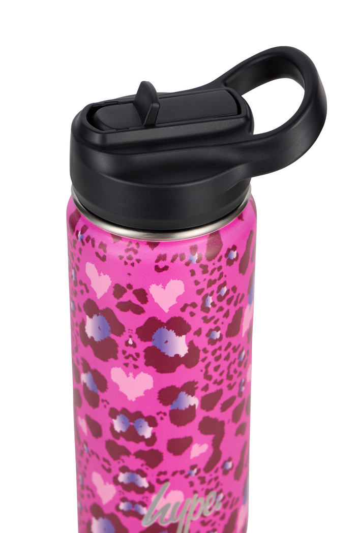 Hype Girls Pink Heart Leopard Water Bottle