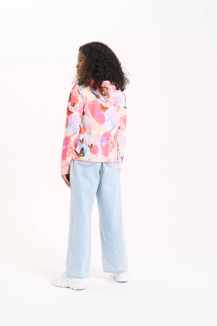Hype Girls Pink Marble Wave Butterfly Hoodie