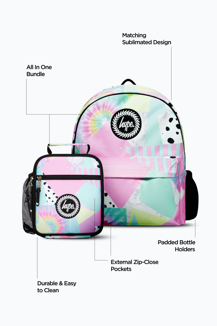 Hype Girls Pink Pastel Collage Backpack & Lunch Bag Bundle