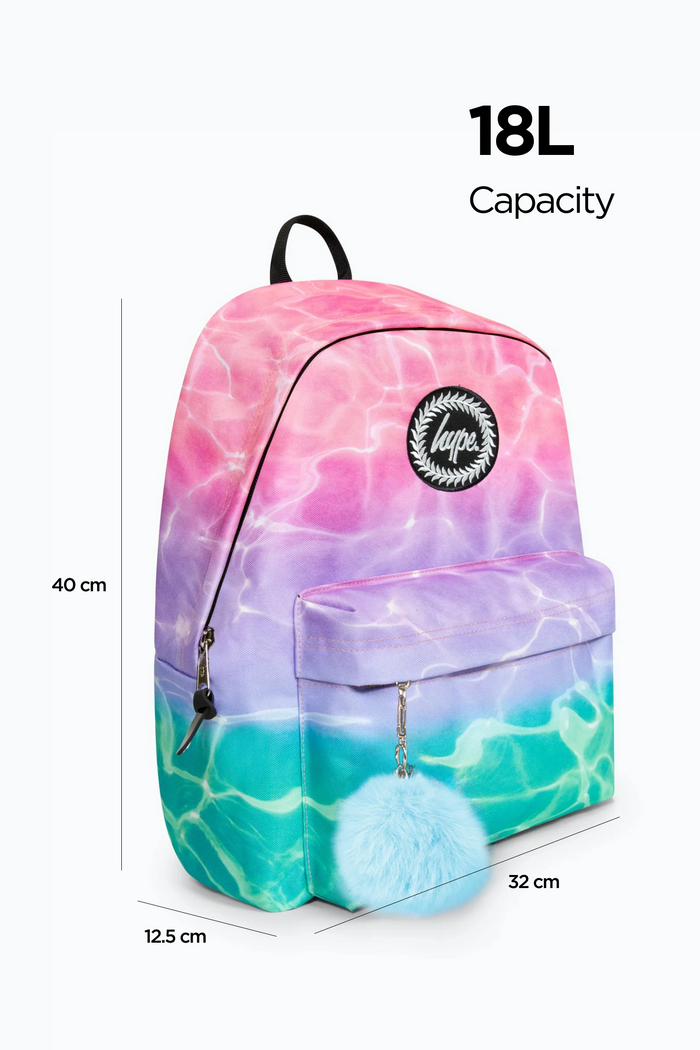 Hype Girls Pink/Turquoise Pastel Pool Backpack, Lunch Bag & Bottle Bundle