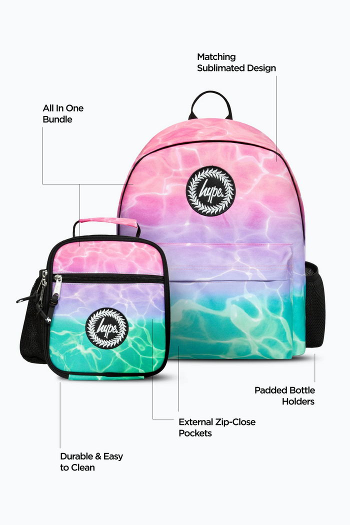Hype Girls Pink/Turquoise Pastel Pool Backpack & Lunch Bag Bundle