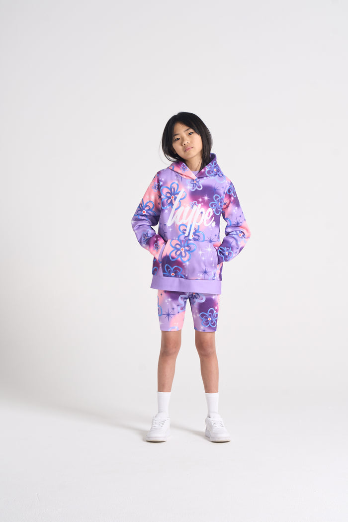 Hype Girls Purple Sparkle Flower Cycling Shorts