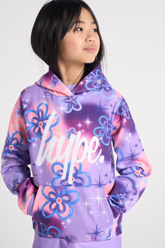 Hype Girls Purple Sparkle Flower Hoodie & Cycling Shorts Set