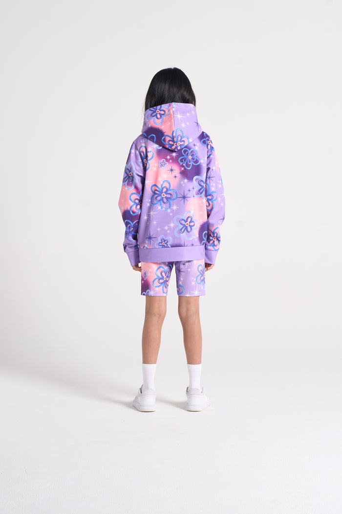 Hype Girls Purple Sparkle Flower Hoodie & Cycling Shorts Set