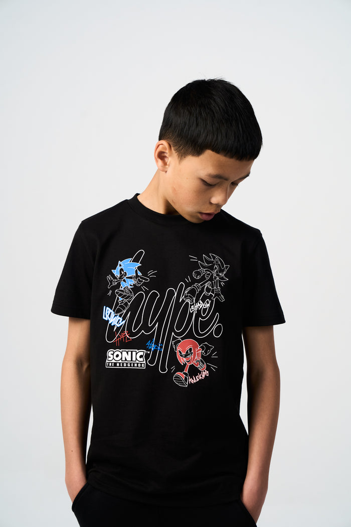 Hype x Sonic The Hedgehog™ Boys Black Sonic Stamp T-Shirt