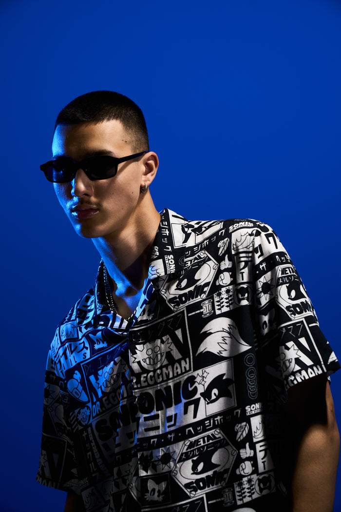 Hype x Sonic The Hedgehog™ Mens Black Retro Resort Shirt
