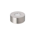Brushed stainless steel cylindrical base with circular light opening on top surface.