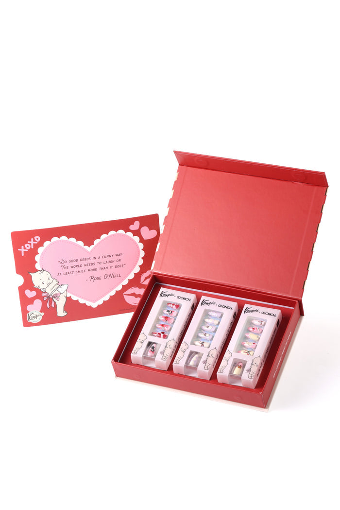 Kewpie x ONCH Love Edition Gift Box with three sets of press-on nails and a heartfelt card.