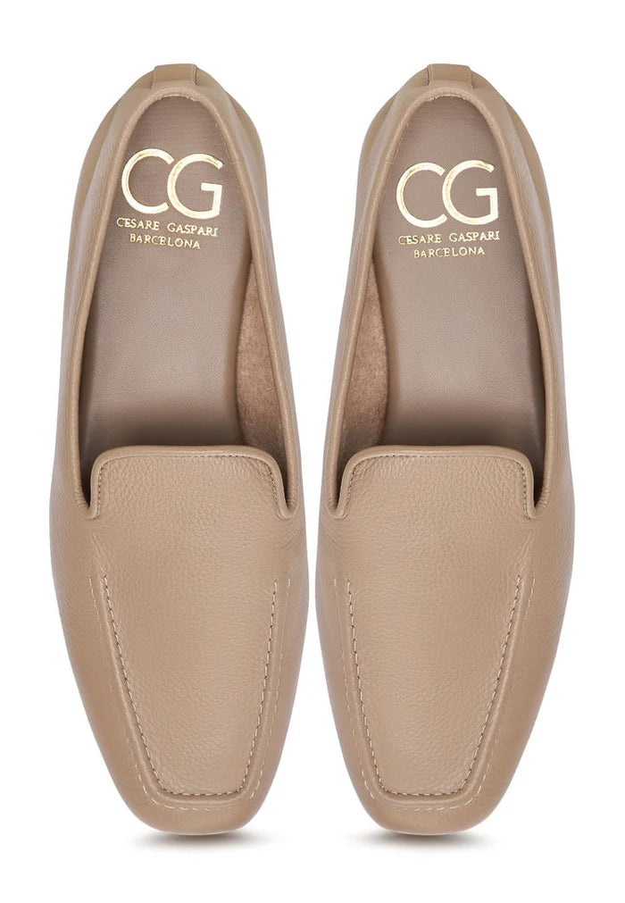 Leather Luxe Slip-Ons - Beige