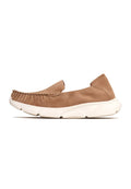 A trendy pair of beige leather platform moccasins, the Alisa beige moccasins, perfect as stylish beige slip-on shoes for women.