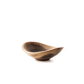 Black walnut wooden bowl with organic asymmetrical shape and natural live edge rim.