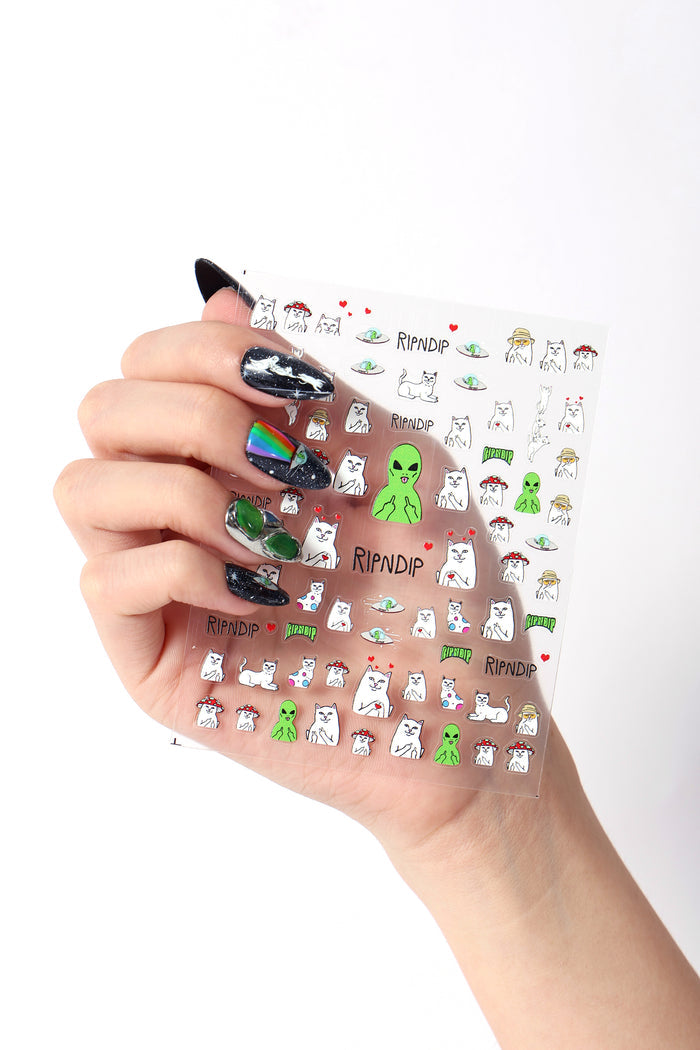 Ripndip Lord Nermal and Alien nail stickers featuring cats and mushrooms