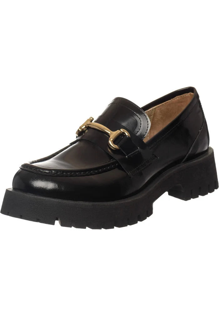 A stylish pair of Luxe Glide Gold-Bit Loafers and Josephine Black loafers, perfect for women looking for sophisticated Gold-Bit and Black shoe options.