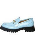 A chic and stylish pair of Luxe Glide Gold-Bit Loafers in Josephine Blue, the perfect blend of sophistication and comfort for those looking for a touch of elegance in their wardrobe.