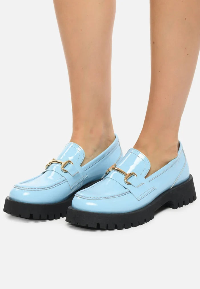 Step out in style with these luxurious Josephine Blue loafers featuring gold-bit detailing. Elevate your look with these luxe glide gold-bit loafers, the epitome of sophisticated blue loafers. Luxe footwear at its finest.