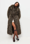 A stunning brown designer faux fur coat that exudes luxury and elegance.