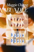Maggie Chiang Collection Bundle featuring press-on nails with fall leaf and blue floral designs.