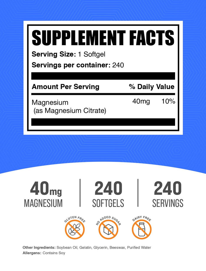 Magnesium Citrate Softgels 240ct Label