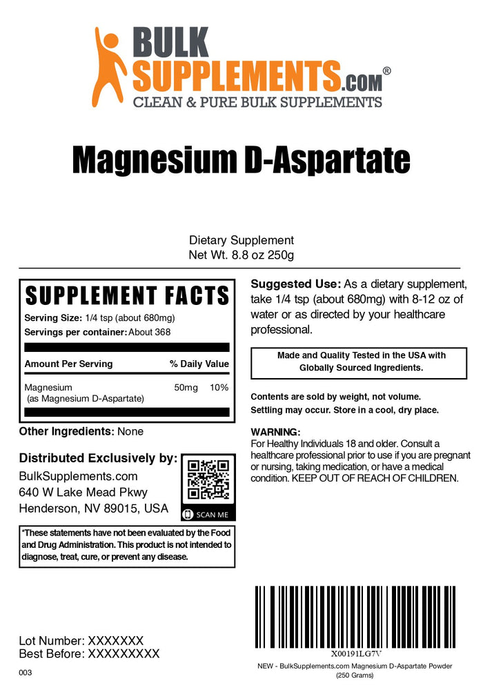 Magnesium D-Aspartate 250g label