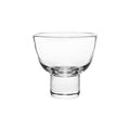 Clear glass martini glass with wide bowl and narrow pedestal stem.