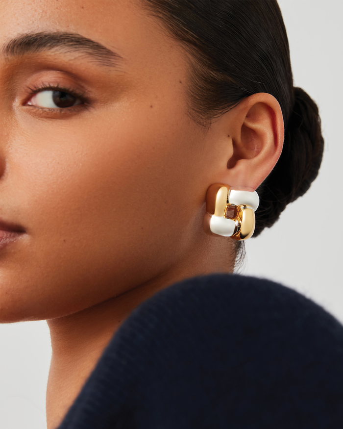 JENNY BIRD Medium Woven Square Earrings Two Tone Earrings For Women